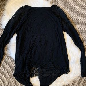 Thyme and Honey Black Top Shirt Blouse Lace Casual Long Sleeve